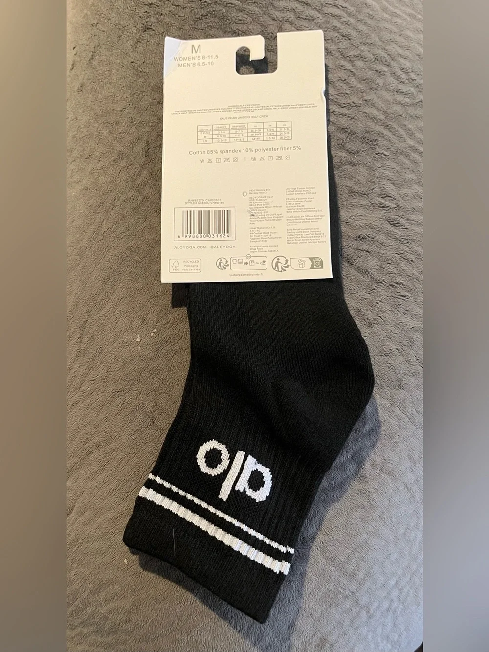 ALO Yoga Black Athletic Crew Socks with White Logo Trim